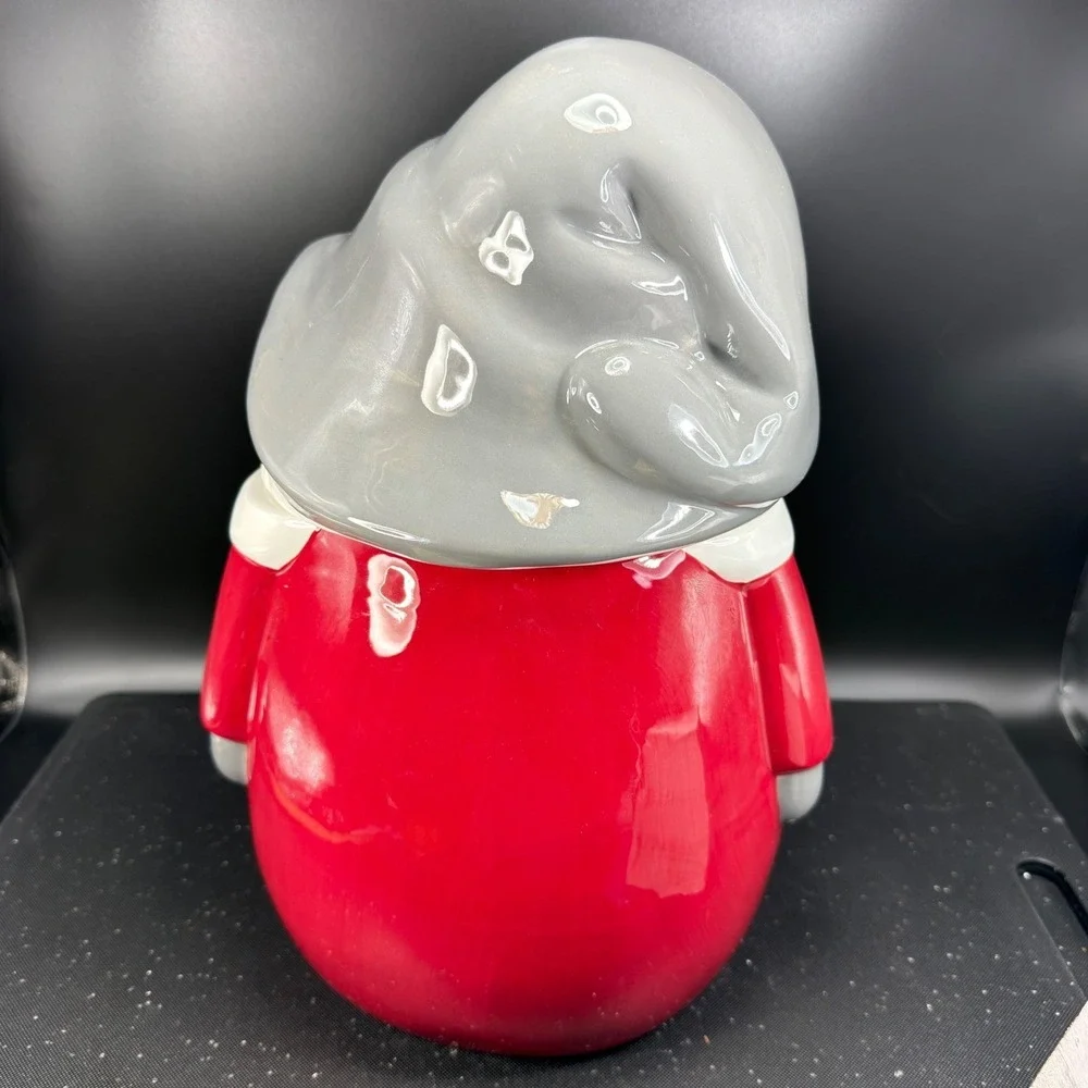 Pottery Barn Christmas Gnome Cookie Jar‎ Red Canister Ceramic Holiday Large NEW